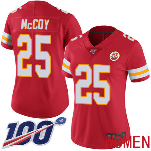 Women Kansas City Chiefs 25 McCoy LeSean Red Team Color Vapor Untouchable Limited Player 100th Season Football Nike NFL Jersey
